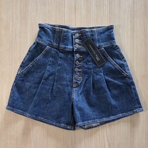 Veronica Beard Alicia Denim Shorts High Rise Button Front Pleated Womens 26 Blue